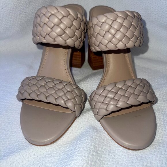NEW Steve Madden Tielo Taupe Slide Sandals Size 8.5, Braided Straps, Party Heels - Picture 2 of 5